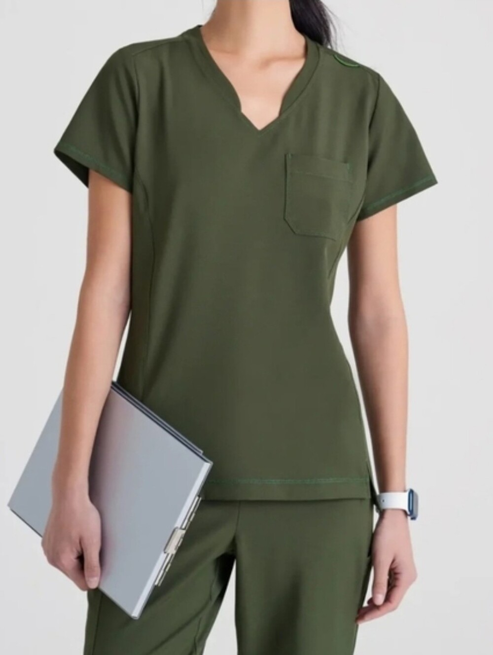 Grey's Anatomy Evolve StretchSway 1-Pocket V-Neck Top Small Fern Color Nurse